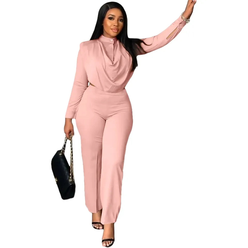 women's formal long sleeve top two-piece pants set