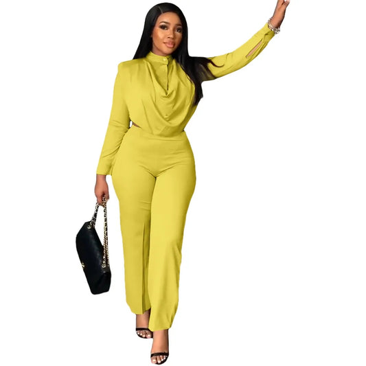 women's formal long sleeve top two-piece pants set