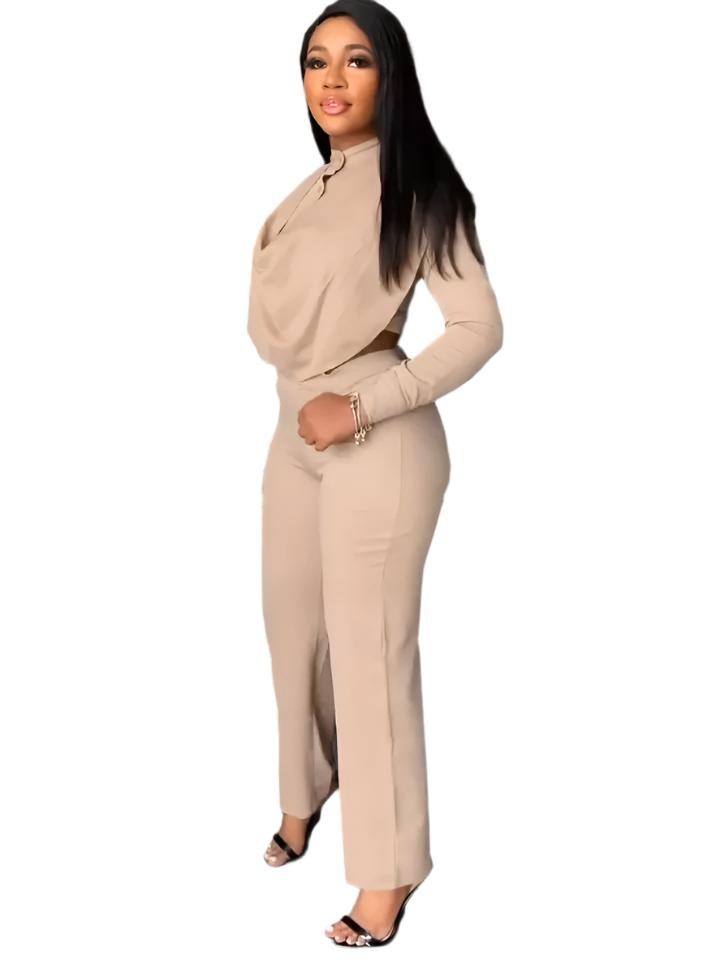 women's formal long sleeve top two-piece pants set