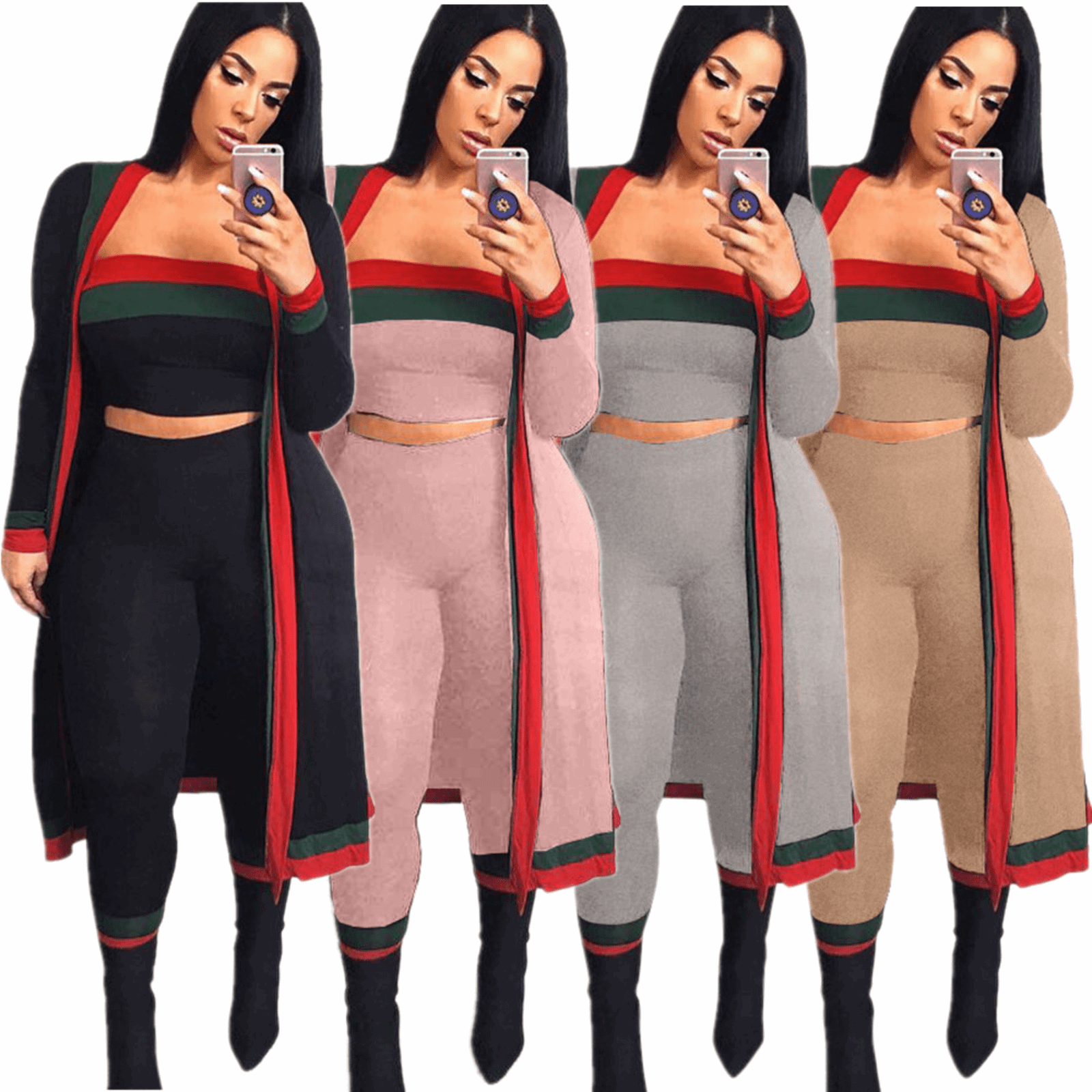 Long sleeve Cardigan three-piece pants set