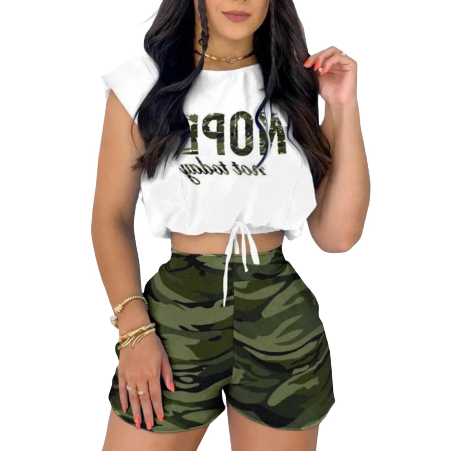 Solid sleeveless crop top fashion shorts two-piece set