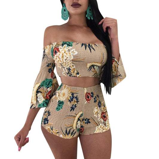 Printed long sleeve floral Spring two-piece shorts set