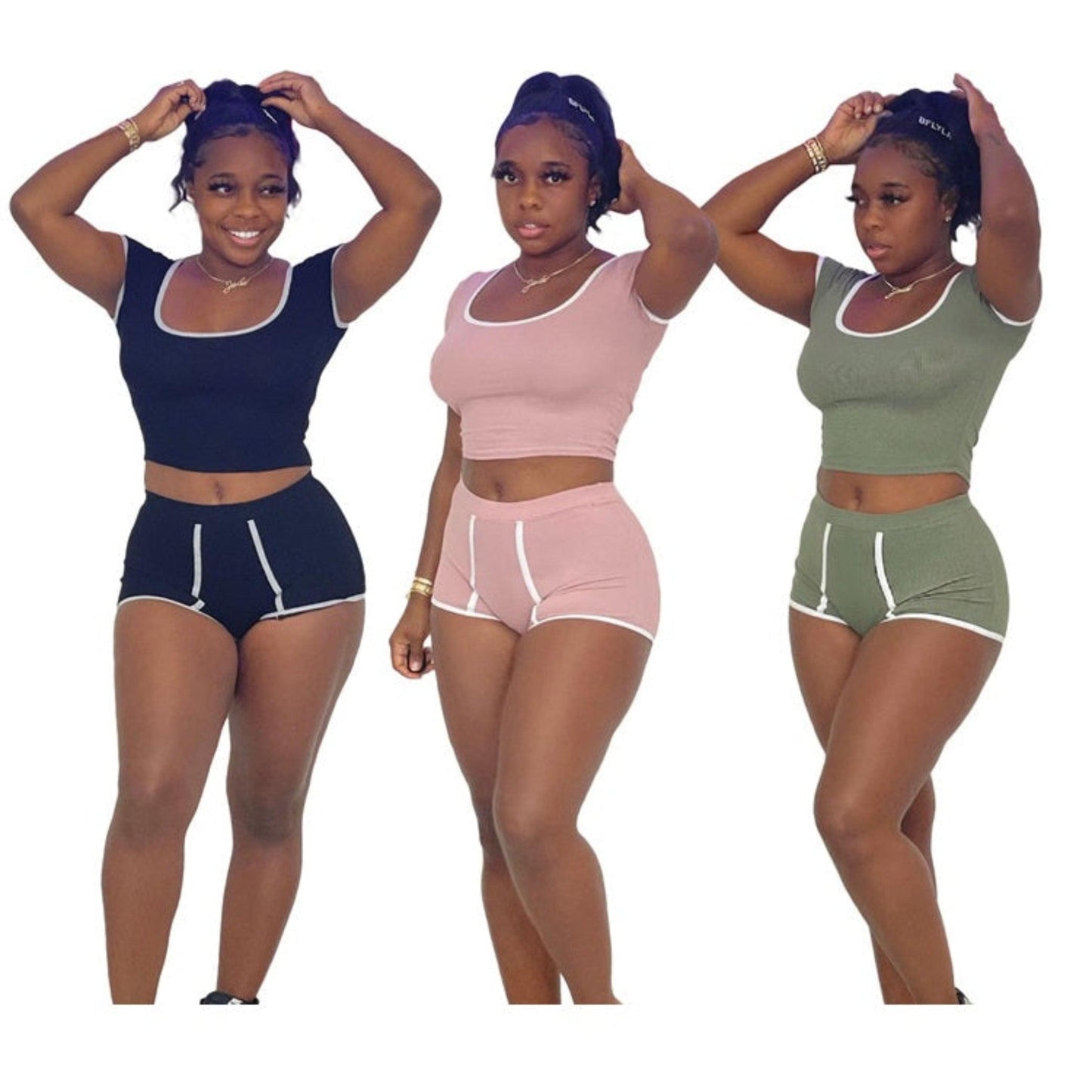 Sport Crop Top and stretched Shorts Two-Piece Sets