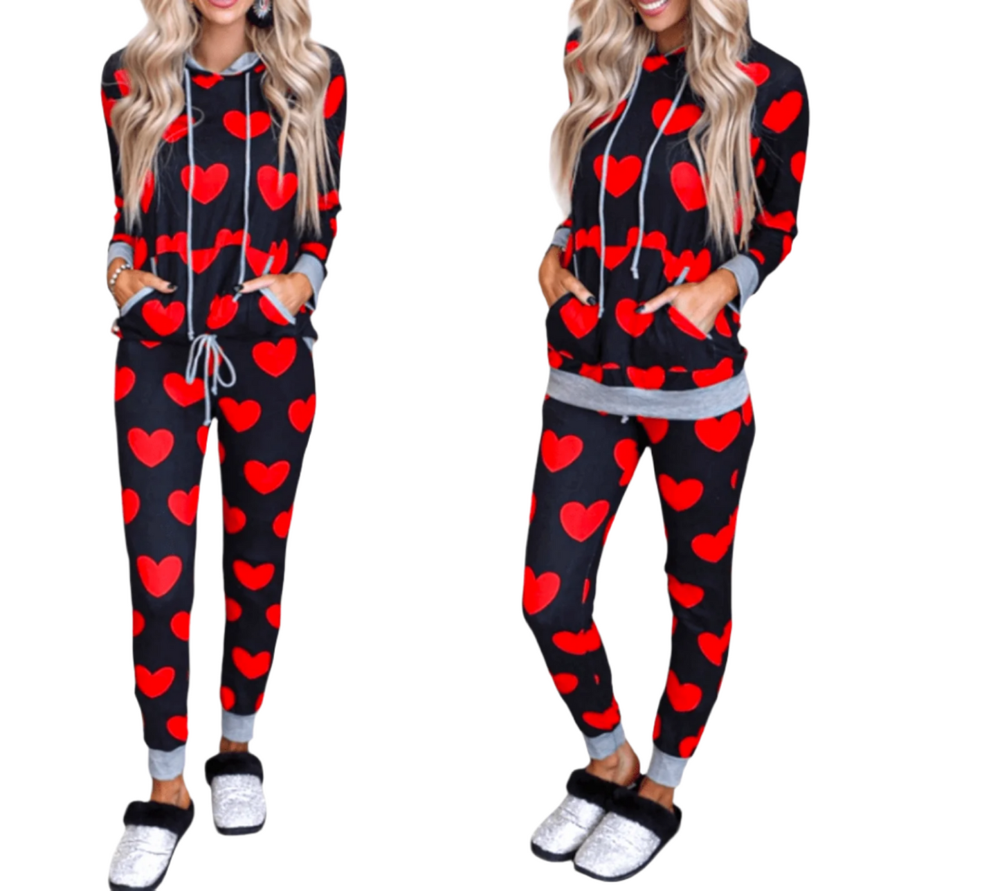 Women Heart print long sleeve hoodie Lounge pajamas pants set