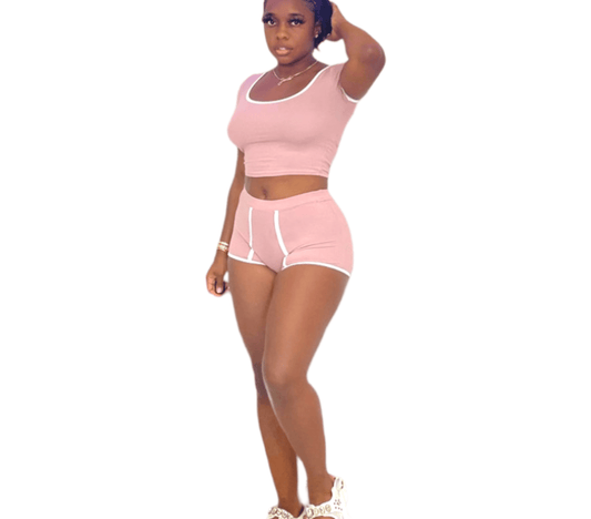 Sport Crop Top and stretched Shorts Two-Piece Sets