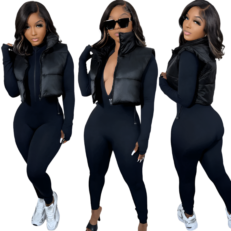 Long Sleeve crop top two-piece drawstring stretch jogger pants set